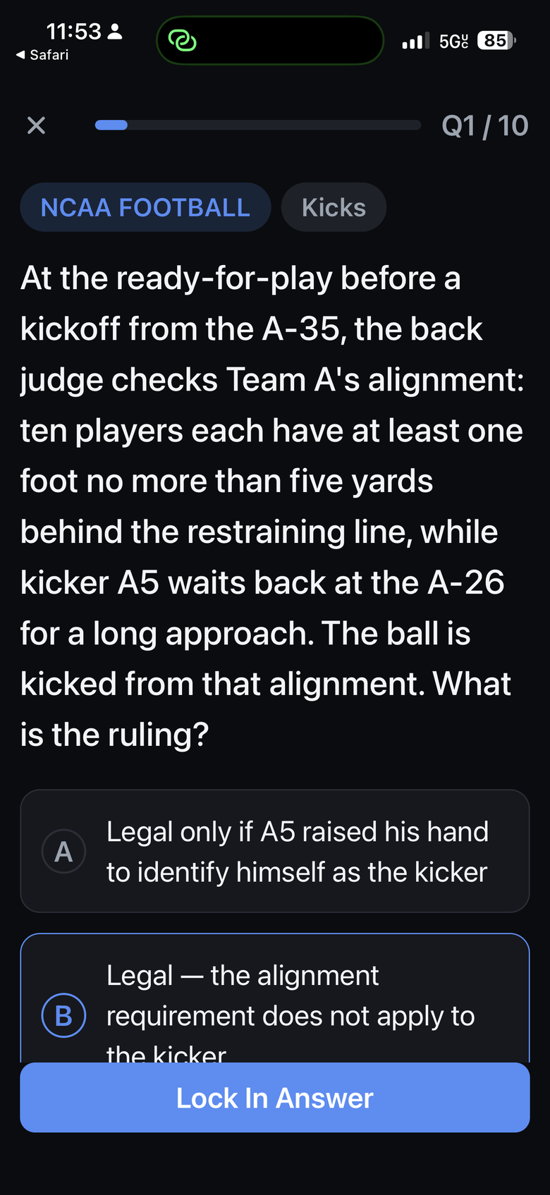 Quiz question with a case play and four answer choices